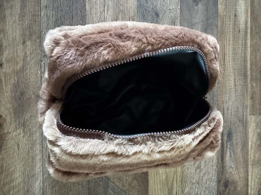 The Handmade Heifer Brown Faux Fur Boxy Cosmetic Travel Bag